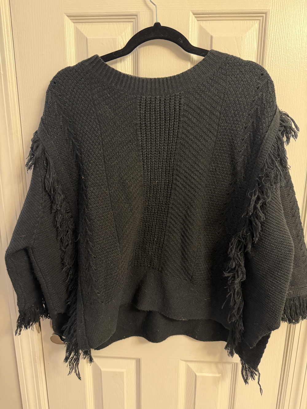 Boohoo Black Fringe Poncho Sweater Size M/L